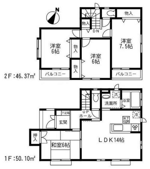 Floor plan. (C Building), Price 73,800,000 yen, 4LDK, Land area 105.18 sq m , Building area 96.47 sq m