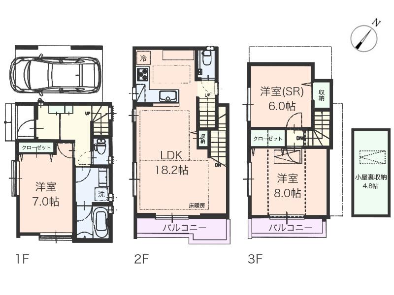 Floor plan. 56,800,000 yen, 3LDK, Land area 59.33 sq m , Building area 103.03 sq m floor plan