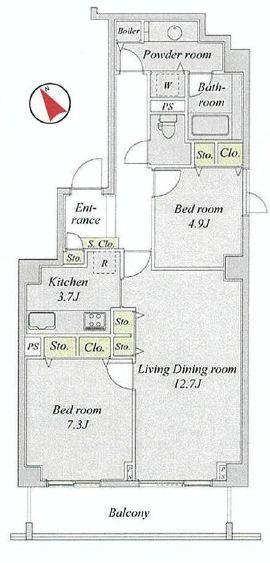 Floor plan. 2LDK, Price 34,900,000 yen, Occupied area 71.26 sq m , Balcony area 8.94 sq m 2LDK Good per sun