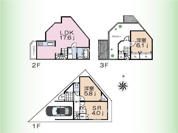 Compartment view + building plan example. Building plan example (D compartment) 2LDK + S, Land price 35,300,000 yen, Land area 51.14 sq m , Building price 13.5 million yen, Building area 94.75 sq m