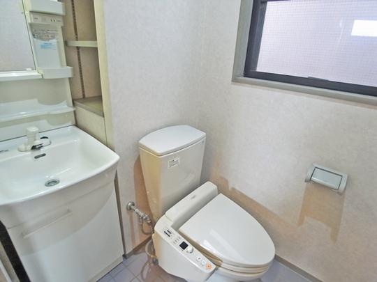 Toilet. It is the first floor of the restroom. It is attached also washstand.