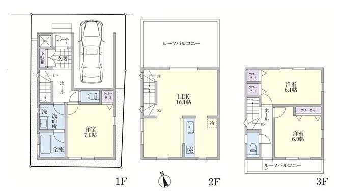 Floor plan. (1 Building), Price 52,800,000 yen, 3LDK, Land area 61.1 sq m , Building area 100.6 sq m