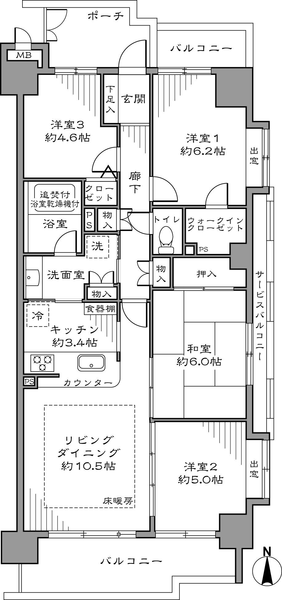 Floor plan. 4LDK, Price 51,800,000 yen, Occupied area 80.09 sq m , Balcony area 12.7 sq m