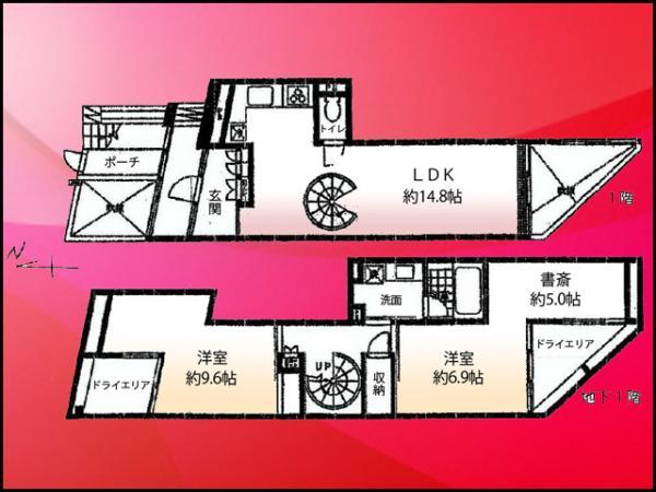 Floor plan. 3LDK, Price 57,900,000 yen, Occupied area 87.37 sq m , Balcony area 9.29 sq m