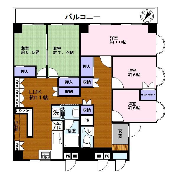 Floor plan. 5LDK, Price 48 million yen, Footprint 105.31 sq m , Balcony area 11.58 sq m
