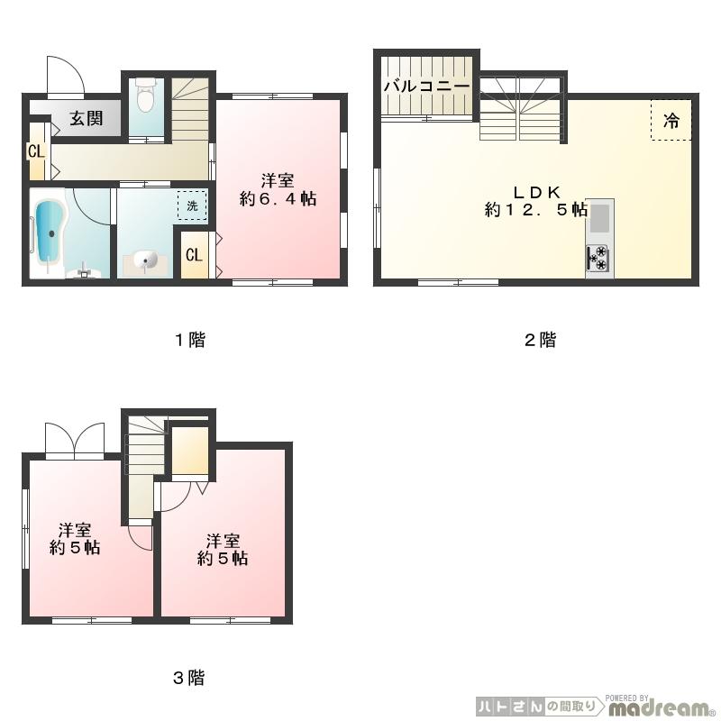 Floor plan. 32,800,000 yen, 3LDK, Land area 42.09 sq m , Building area 66.04 sq m