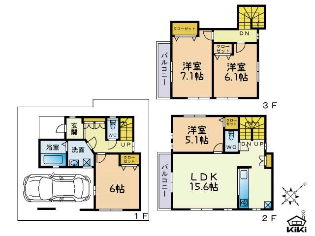 Floor plan. 35,800,000 yen, 3LDK + S (storeroom), Land area 65.64 sq m , Building area 107.44 sq m 3SLDK with garage