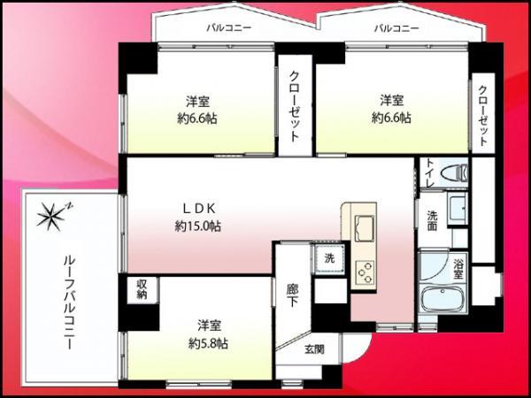 Floor plan. 3LDK, Price 34,800,000 yen, Occupied area 73.35 sq m