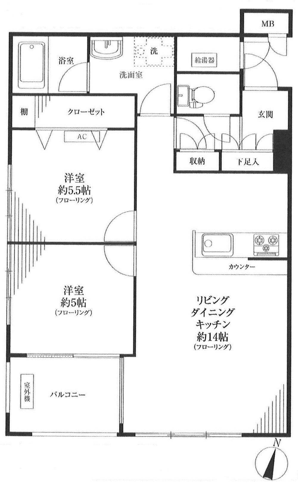 Floor plan. 2LDK, Price 21,800,000 yen, Occupied area 57.56 sq m , Balcony area 4.85 sq m