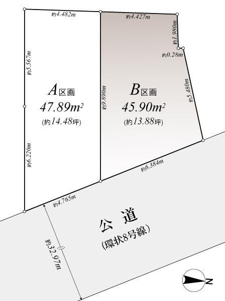 Compartment figure. Land price 36,800,000 yen, Land area 45.41 sq m compartment view