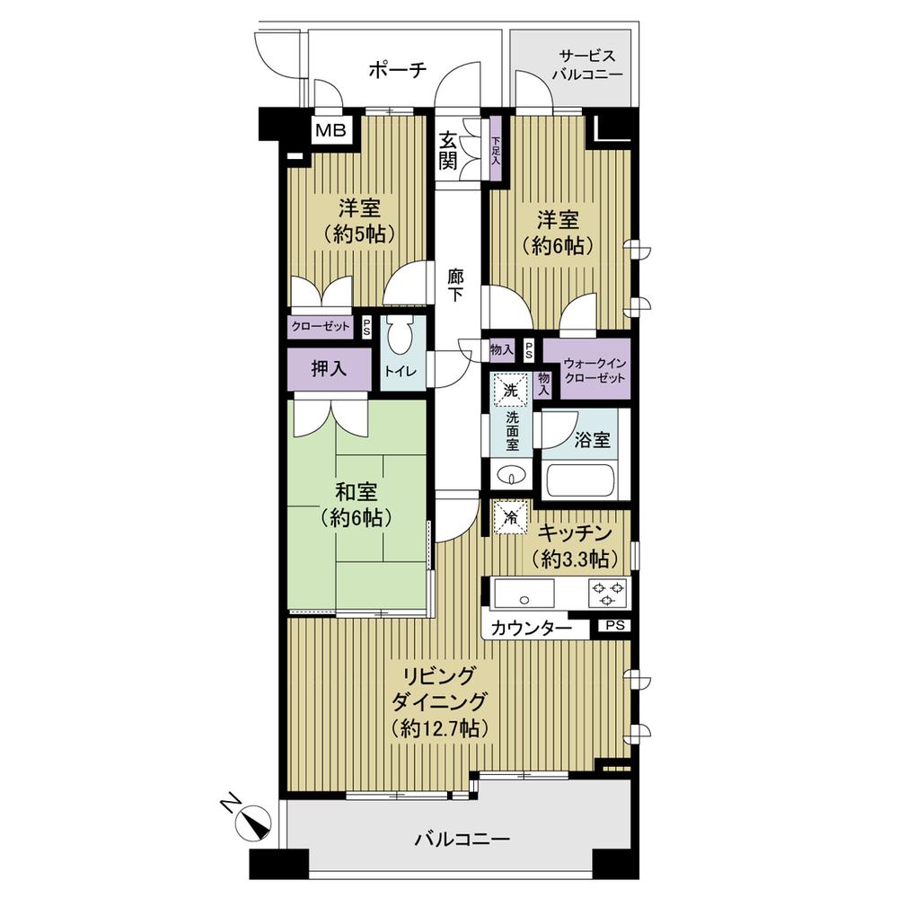 Floor plan. 3LDK, Price 43,800,000 yen, Occupied area 72.24 sq m , Balcony area 9.81 sq m