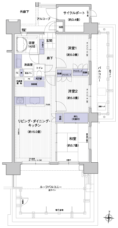 Floor: 3LDK + cycle port, the area occupied: 73.16 sq m