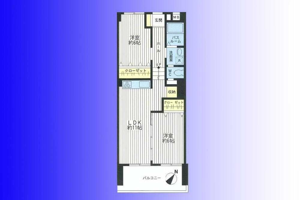 Floor plan. 2LDK, Price 23,900,000 yen, Footprint 59.1 sq m , Balcony area 9.64 sq m   [Storage enhancement 2LDK] Because of the top floor of the south-facing, Hito is good.