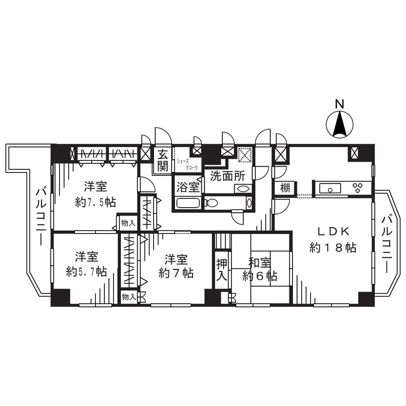 Floor plan. 4LDK, Price 44,500,000 yen, Footprint 116.45 sq m , 4LDK of balcony area 14 sq m area occupied 116 square meters