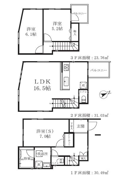 Floor plan. (B Building), Price 45,800,000 yen, 3LDK, Land area 59.64 sq m , Building area 85.28 sq m