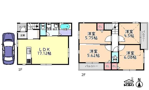 Floor plan. 36,800,000 yen, 4LDK, Land area 80.17 sq m , Building area 86.01 sq m 4LDK mosquitoes - space - Sutsuki