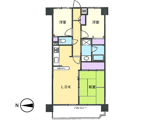 Floor plan. 3LDK, Price 31,800,000 yen, Occupied area 55.08 sq m , Balcony area 7.74 sq m