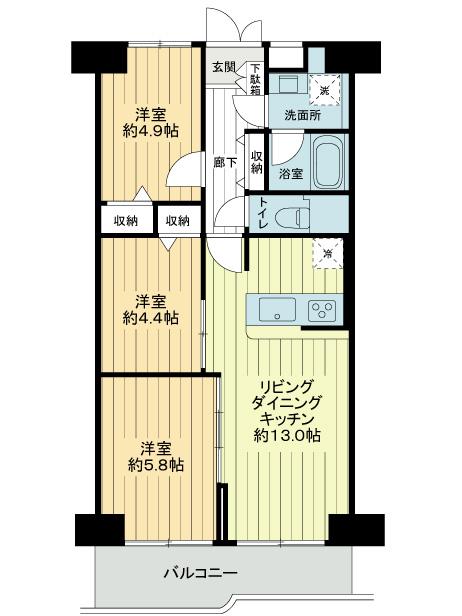 Floor plan. 3LDK, Price 28.8 million yen, Occupied area 61.28 sq m , Balcony area 7.6 sq m