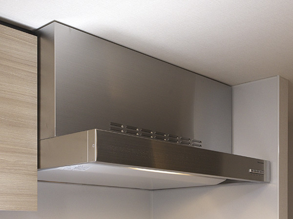 Kitchen.  [Range food] Suction wind speed of range hood, Because it is accelerated by the current plate, Quickly absorb the smoke. Beauty and cleanliness of the kitchen is kept.
