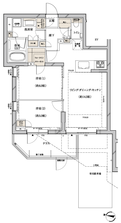 Floor: 2LDK + SIC + WIC, the occupied area: 59.47 sq m