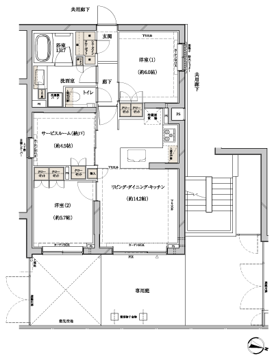 Floor: 2LDK + S (storeroom) + SIC, the occupied area: 65.99 sq m