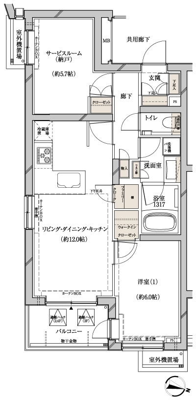 Floor: 1LDK + S (storeroom) + WIC, the area occupied: 54.4 sq m