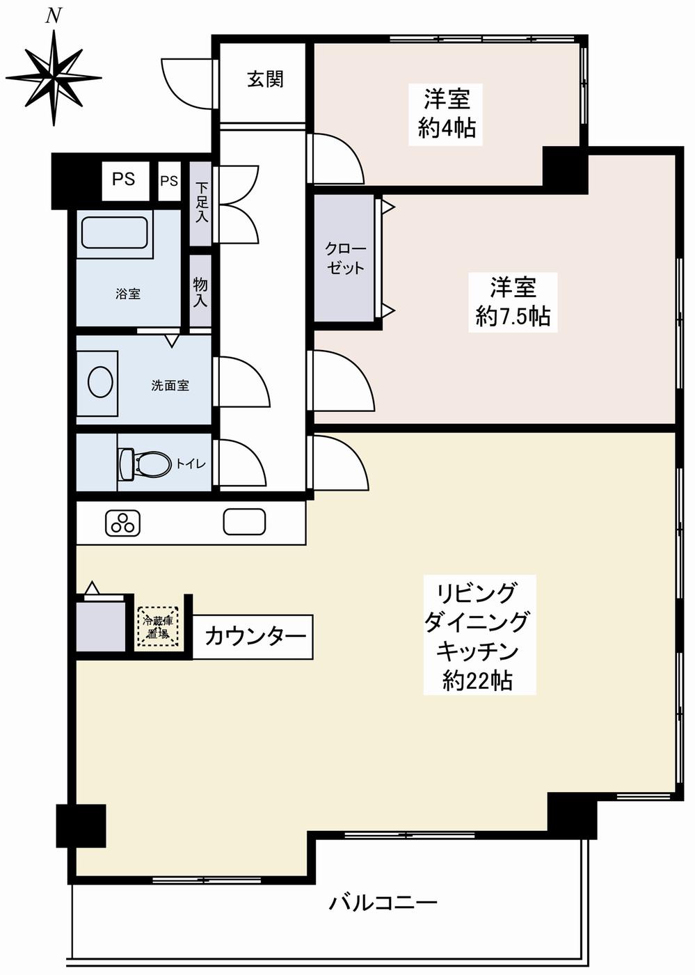 Floor plan. 2LDK, Price 29,700,000 yen, Occupied area 78.42 sq m , Balcony area 9.99 sq m