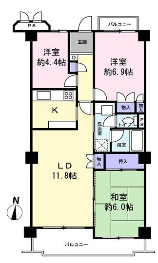 Floor plan. 3LDK, Price 25,800,000 yen, Occupied area 72.03 sq m , Balcony area 9.98 sq m