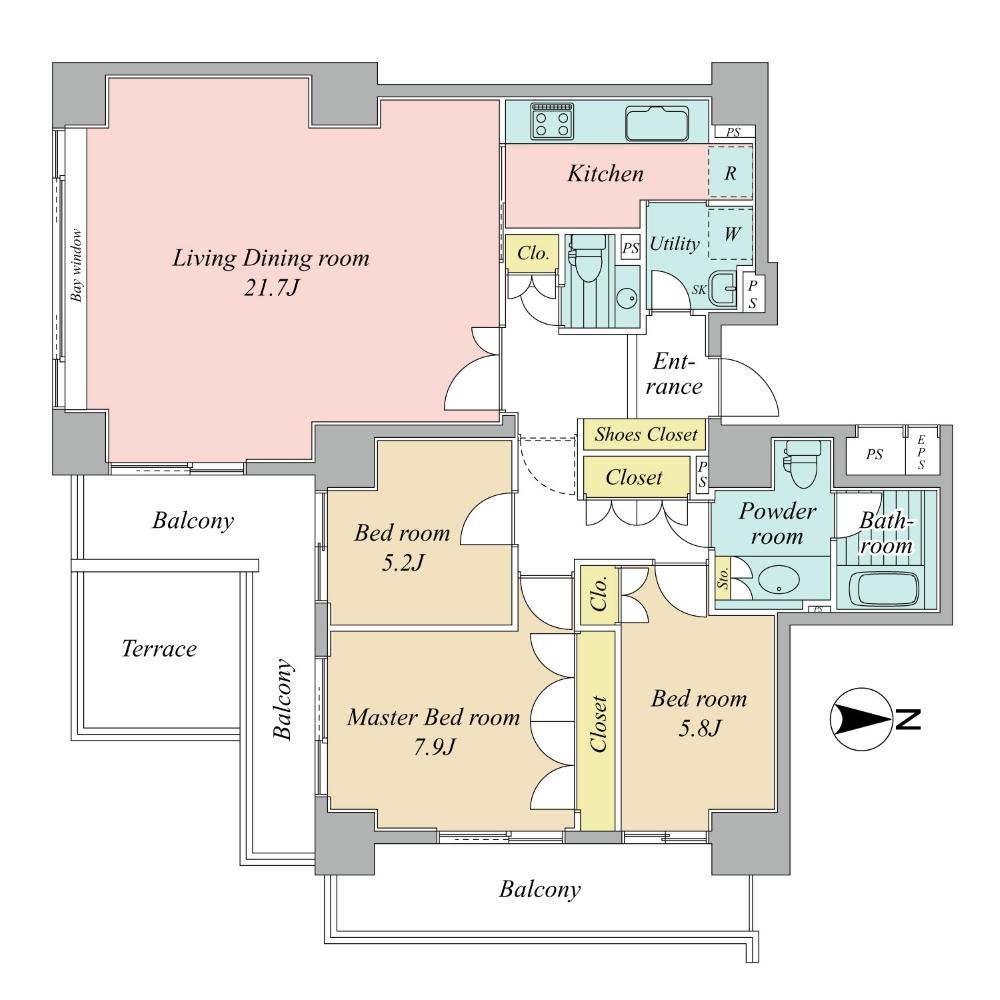 Floor plan. 3LDK, Price 56,800,000 yen, Footprint 103.59 sq m , Balcony area 16.65 sq m