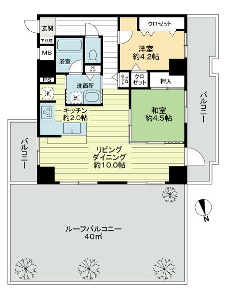 Floor plan. 2LDK, Price 44,800,000 yen, Footprint 60 sq m , Balcony area 11 sq m