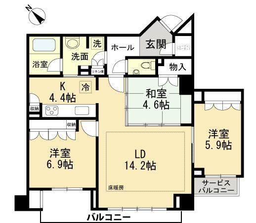 Floor plan. 3LDK + S (storeroom), Price 47 million yen, Occupied area 82.47 sq m , Balcony area 9.59 sq m indoor (July 2013) Shooting