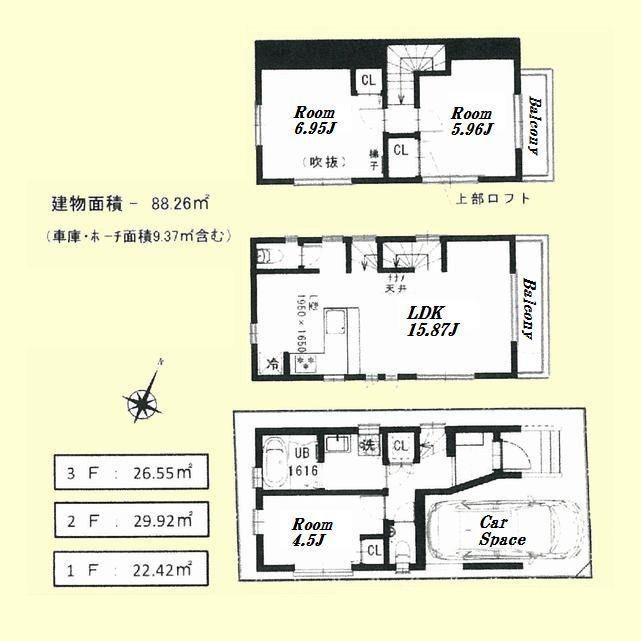 Floor plan. 47,800,000 yen, 3LDK, Land area 50.7 sq m , Building area 88.26 sq m