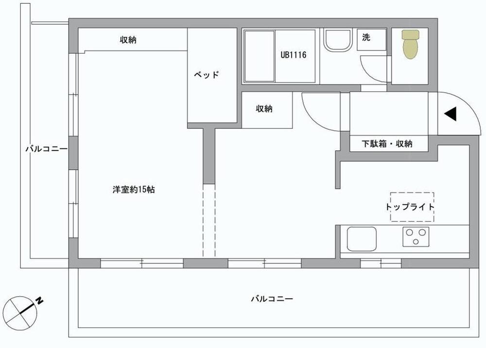 Floor plan. 1LDK, Price 16.8 million yen, Occupied area 42.16 sq m , Balcony area 13.94 sq m