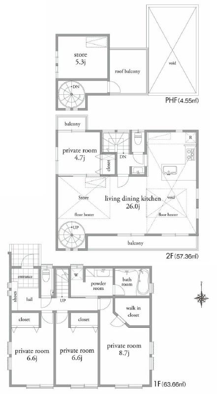 Floor plan. (B Building), Price 83,800,000 yen, 4LDK, Land area 132.57 sq m , Building area 125.57 sq m