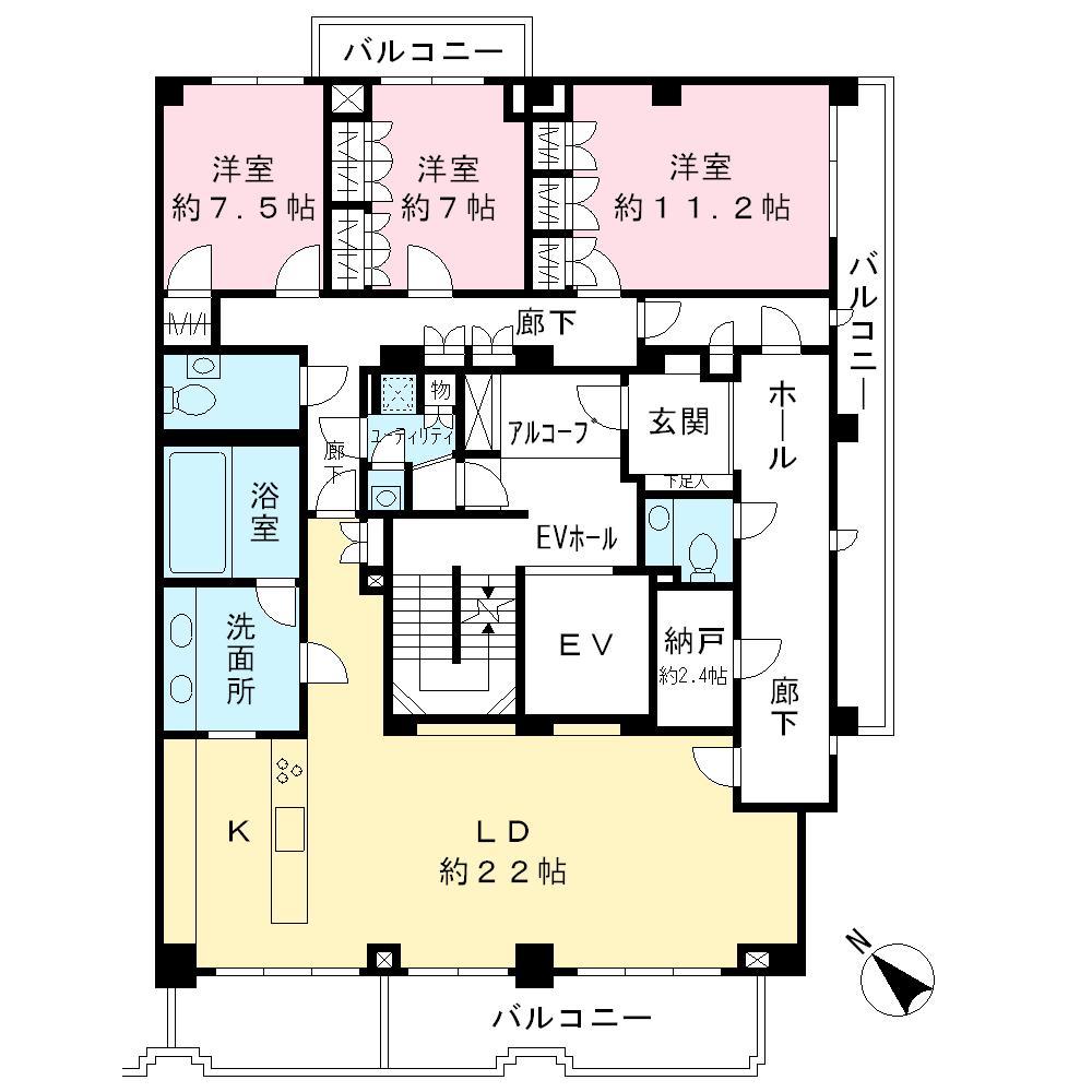 Floor plan. 3LDK, Price 89,900,000 yen, Footprint 174.59 sq m , Balcony area 23.05 sq m