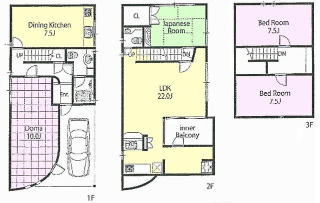 Floor plan. 72,800,000 yen, 4LDDKK, Land area 84.32 sq m , Building area 119.02 sq m