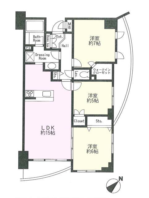 Floor plan. 3LDK, Price 47,800,000 yen, Occupied area 75.95 sq m , Balcony area 14 sq m