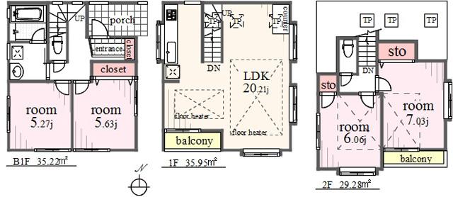 Floor plan. 64,800,000 yen, 4LDK, Land area 63.79 sq m , Building area 100.45 sq m