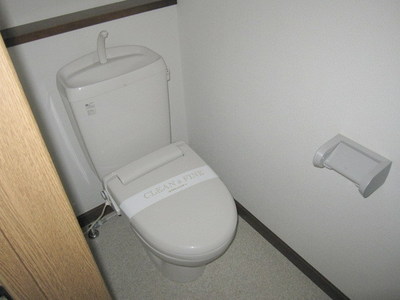 Toilet. Toilet is equipped with warm heating toilet seat