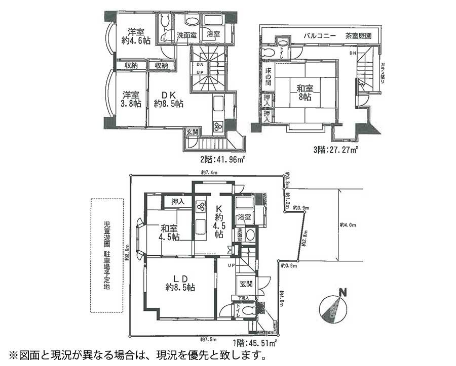 Floor plan. 72,500,000 yen, 4LDDKK, Land area 67.2 sq m , Building area 114.74 sq m