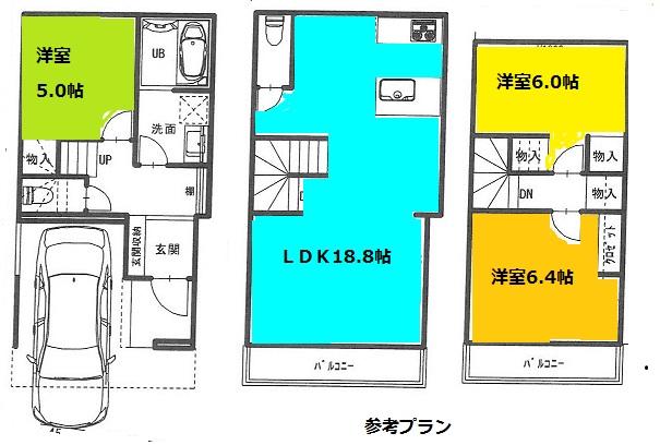 Building plan example (floor plan). Building plan example (B Building) 3LDK, Land price 40,800,000 yen, Land area 60.01 sq m , Building price 18 million yen, Building area 98.21 sq m