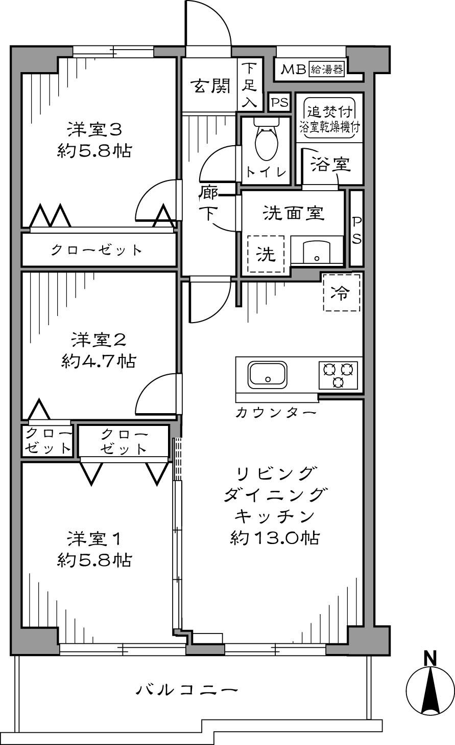 Floor plan. 3LDK, Price 39,800,000 yen, Occupied area 61.19 sq m , Balcony area 8.01 sq m per yang ・ View good of 3LDK