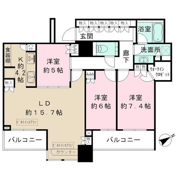 Floor plan. 3LDK, Price 91,800,000 yen, Footprint 91.6 sq m , Balcony area 10.7 sq m top floor southeast facing type.