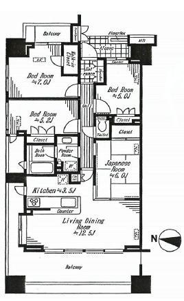 Floor plan. 4LDK, Price 54,800,000 yen, Footprint 84.9 sq m , Balcony area 22.12 sq m