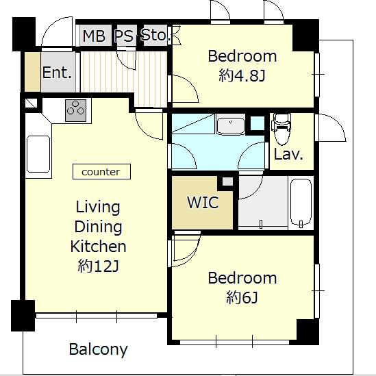 Floor plan. 2LDK, Price 49 million yen, Occupied area 53.15 sq m , Balcony area 15.98 sq m