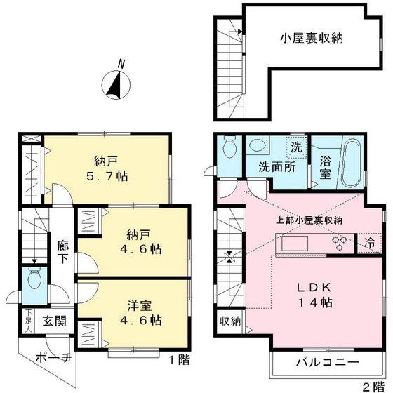 Floor plan. 46,800,000 yen, 1LDK+2S, Land area 70.61 sq m , Building area 70.32 sq m