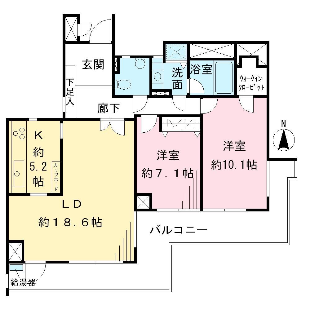 Floor plan. 2LDK, Price 69,800,000 yen, Occupied area 96.12 sq m , Balcony area 24.42 sq m