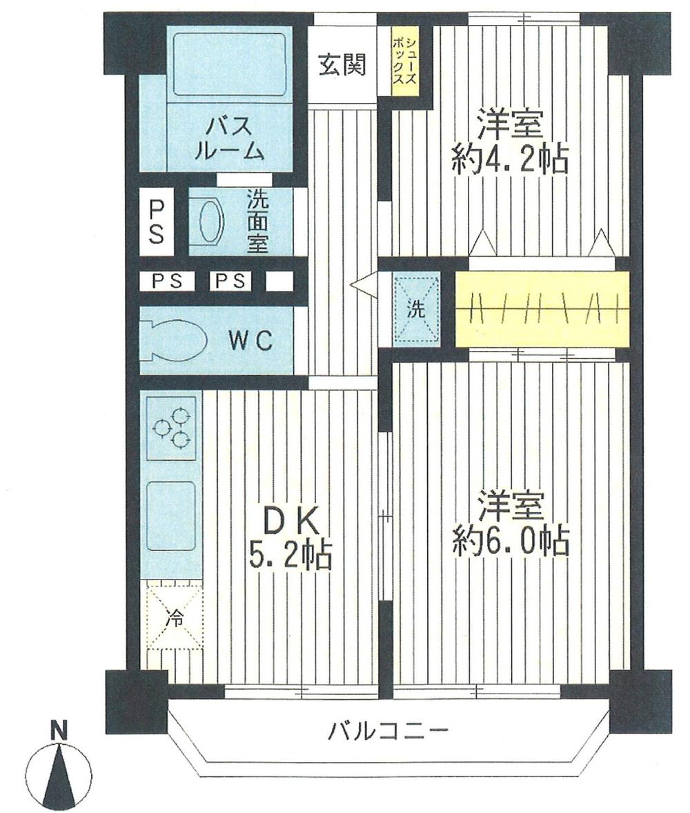 Floor plan. 2DK, Price 20.8 million yen, Footprint 40.5 sq m , Balcony area 4.5 sq m is the new interior renovated apartment. Facing south!