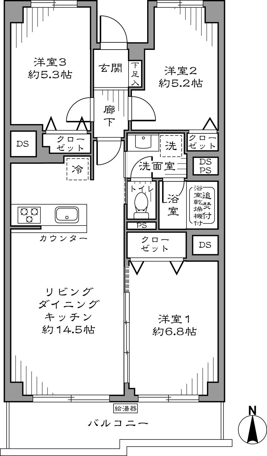 Floor plan. 3LDK, Price 39,800,000 yen, Occupied area 64.95 sq m , Balcony area 8.46 sq m 3LDK 64.95 sq m  There is free parking on site
