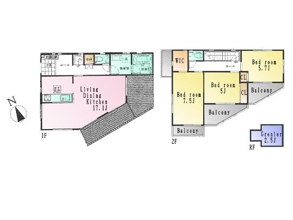 Floor plan. (4 Building), Price 68,800,000 yen, 3LDK, Land area 133.75 sq m , Building area 88.66 sq m
